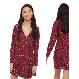 H&M maroon animal print wrap dress 10